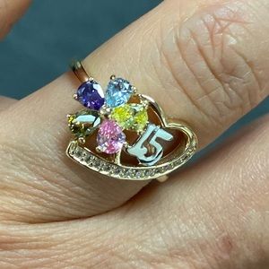 New 14K Yellow Gold 15 Years CZ Ring